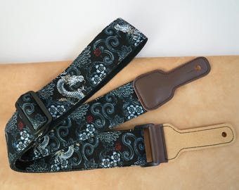 Sangle de guitare à motif dragon, style japonais, compatible guitare et basse, sangle universelle, cadeau idéal pour un petit ami