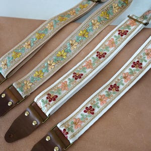 Artisan Crafted Floral Embroidered Guitar Strap, Custom Guitar Strap, Adjustable Strap for Acoustic & Electric Guitars, Guitar Accessory