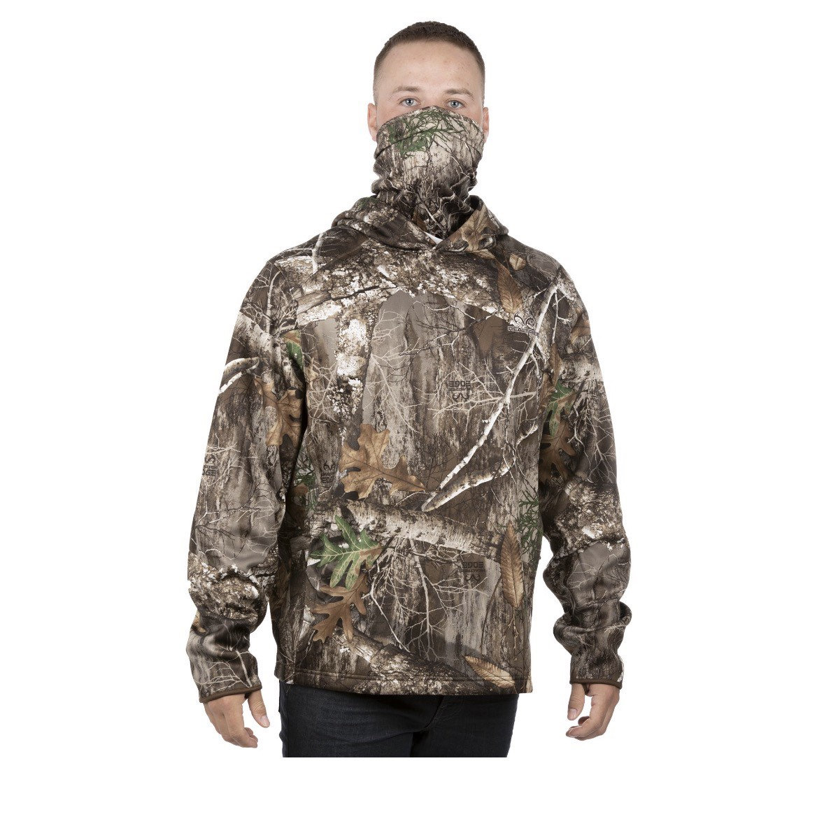 Realtree Mens Long Sleeve Jersey Recycled Polyester UPF Scent Control Black  Hoodie- XL 