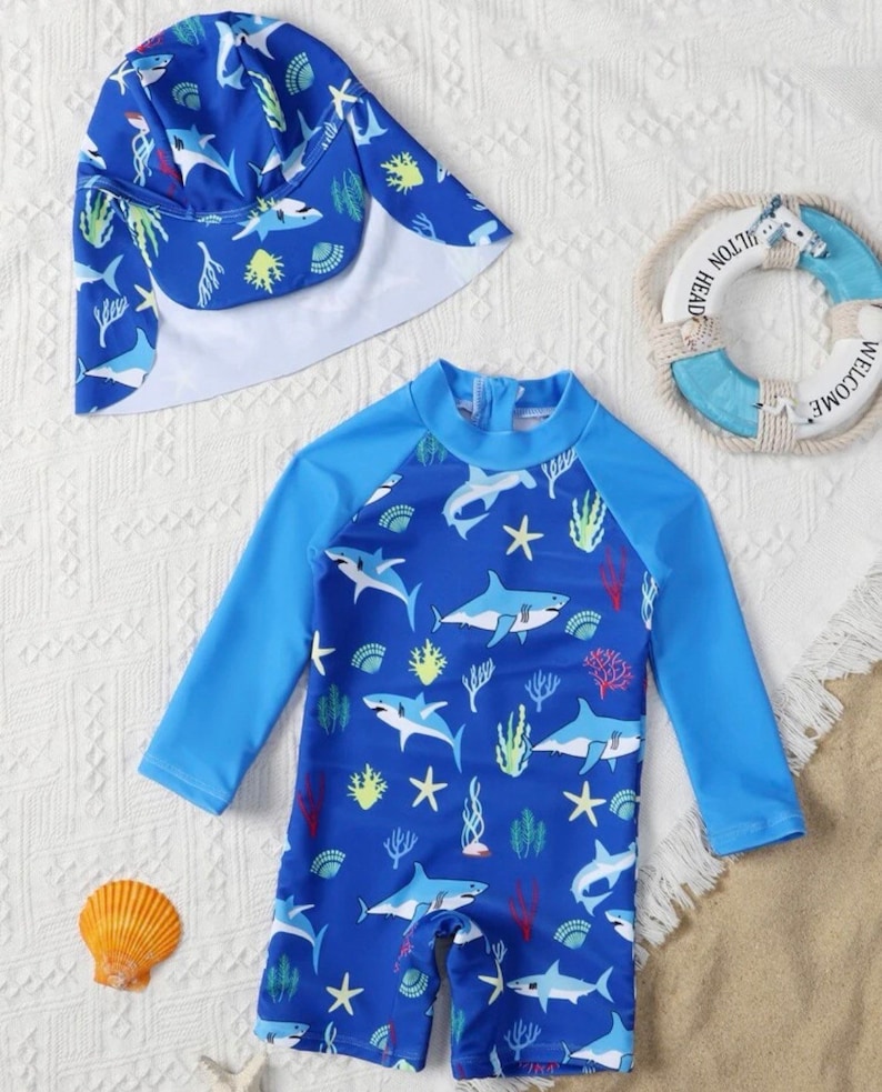 Baby Boy Swimsuit With Matching Hat Etsy