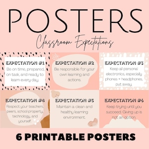 Classroom Expectations Posters, Signs, Boho Modern Rules, Printable, Class Decor, High School, Middle School Teacher, Bulletin Board Posters