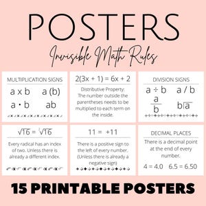 Invisible Math Posters, Math Classroom Decor, Math Classroom Signs, Math Anchor Charts, High school, Middle school, Printable Classroom Sign