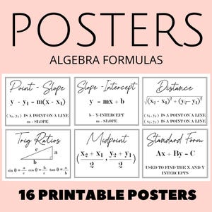 Math Formula Posters, Algebra I, Algebra II, Equations Posters, Area Posters, Classroom Decor, Classroom Posters, Math Signs