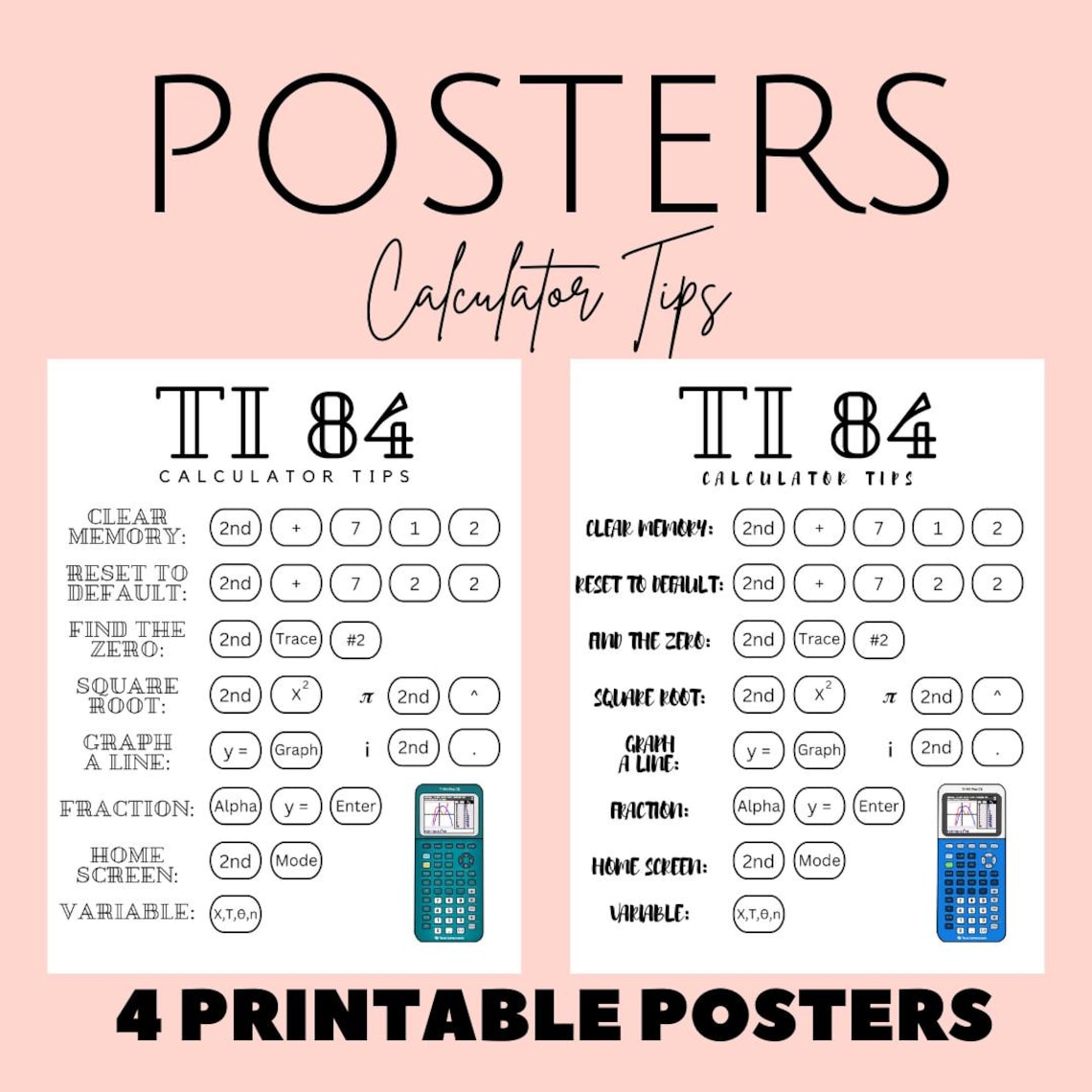 Calculator Tips TI-84 Calculator Tips Posters, High School Math Decor (digital Download ...
