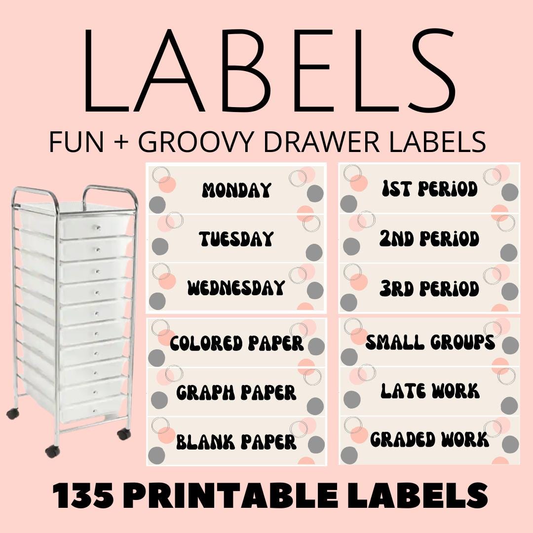Modern Boho Fun Groovy 10 Drawer Rolling Cart Labels, Classroom Labels ...