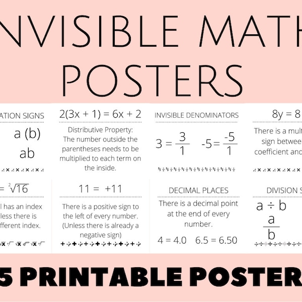 Invisible Math Posters, Math Classroom Decor, Math Classroom Signs, Math Anchor Charts, High school, Middle school, Printable Classroom Sign