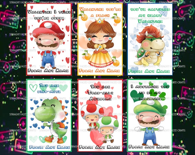 Super Mario Brothers Inspired Mini Valentine's Day Cards 24 Ct. - Etsy