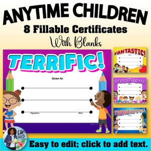Anytime Children PowerPoint Certificates, PowerPoint Certificate, Promotion, Templates, Editable Certificates, Digital Download