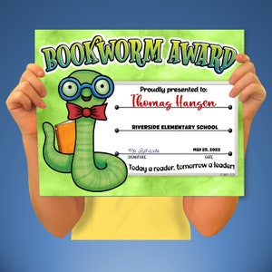Bookworm Certificates, PowerPoint Certificates, Library Certificates, Templates, Editable Certificates, Digital Download