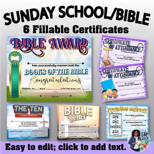 Sunday School and Bible Certificates, PowerPoint, Templates, Editable Certificates, Digital Download