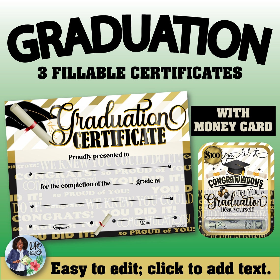Graduation Certificate With Money Card, Powerpoint Certificates, School ...