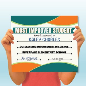 Most Improved PowerPoint Certificates, PowerPoint Certificate, Most Improved, Templates, Editable Certificates, Digital Download