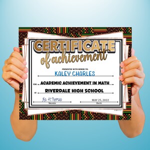 Kente Achievement/Recognition PowerPoint Certificate, Fillable Certificate, Academic, Templates, Editable Certificates, Digital Download