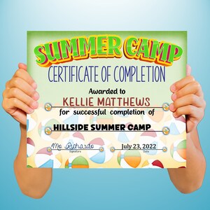 Summer Camp Certificate, Fillable Certificates, PowerPoint, Templates, Editable Certificates, Digital Download