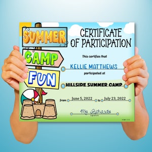 Summer Camp Certificate, Fillable Certificates, PowerPoint, Templates, Editable Certificates, Digital Download