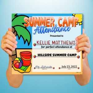 Summer Camp Certificate, Fillable Certificates, PowerPoint, Templates, Editable Certificates, Digital Download