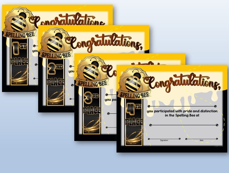 Spelling Bee Winners Certificates, Powerpoint Certificates, Spelling ...