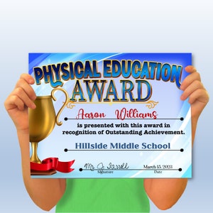 Phys.Ed PowerPoint Certificate, PowerPoint Certificate, Templates, Editable Certificates, Digital Download