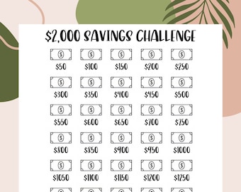 2000 Savings Challenge Printable PDF | Savings Tracker | Money Saving Planner | Budget Printable | Financial Goals | Digital Download