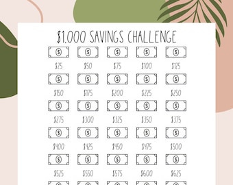 1,000 Savings Challenge Printable I PDF Instant Download I Savings Tracker