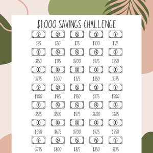 1,000 Savings Challenge Printable I PDF Instant Download I Savings Tracker