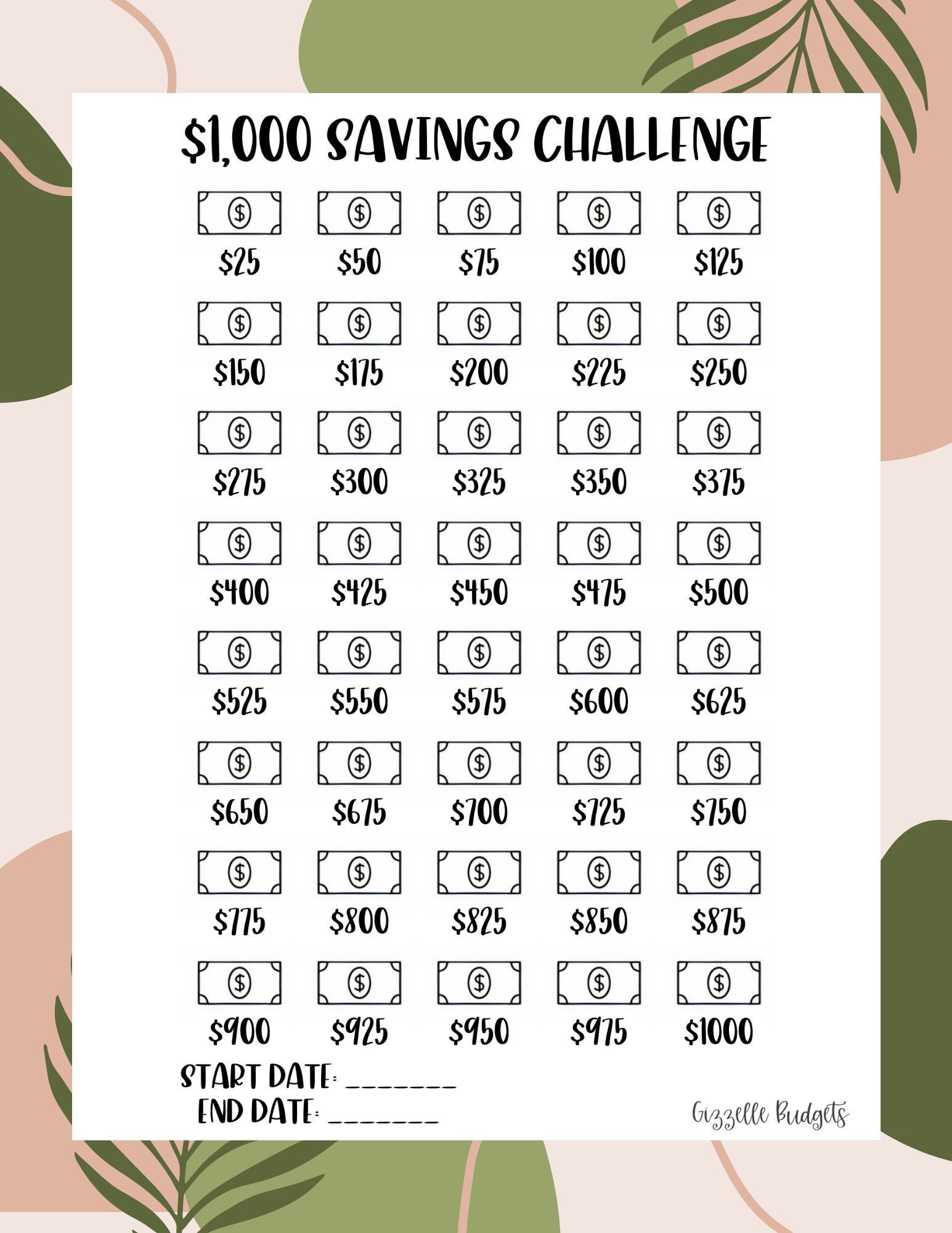 1 000 Savings Challenge Printable I PDF Instant Download I Savings