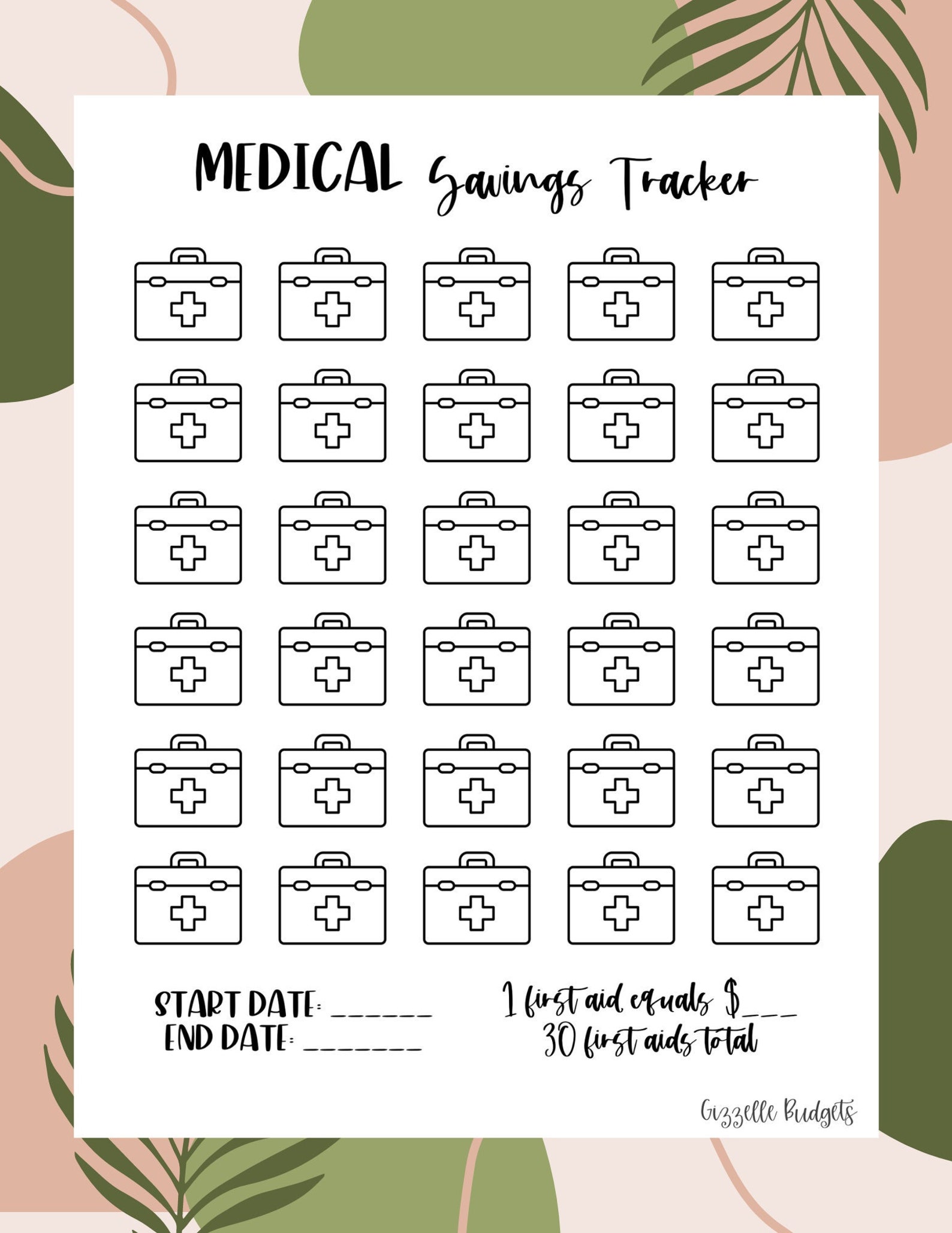 Medical Savings Tracker Printable I PDF Instant Download I Savings