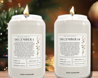 December Birthday Candle For Capricorn Birth Flower Gifts For Women Scented Candle With Date of Birth For Her Special Birthday Zodiac Gift