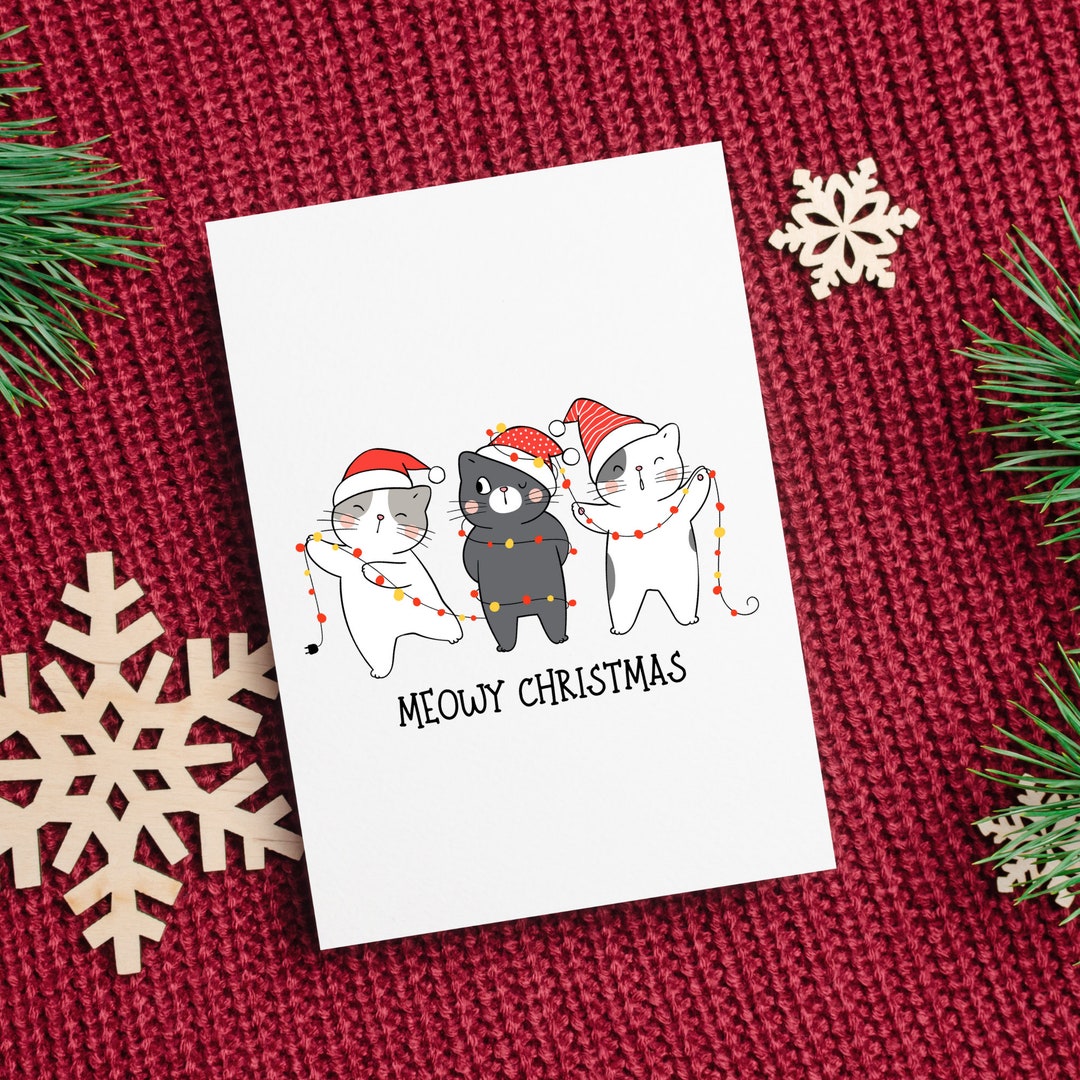 Tabby Cat Meowy Christmas Cat Owner Funny Holiday Card for Veterinarian ...