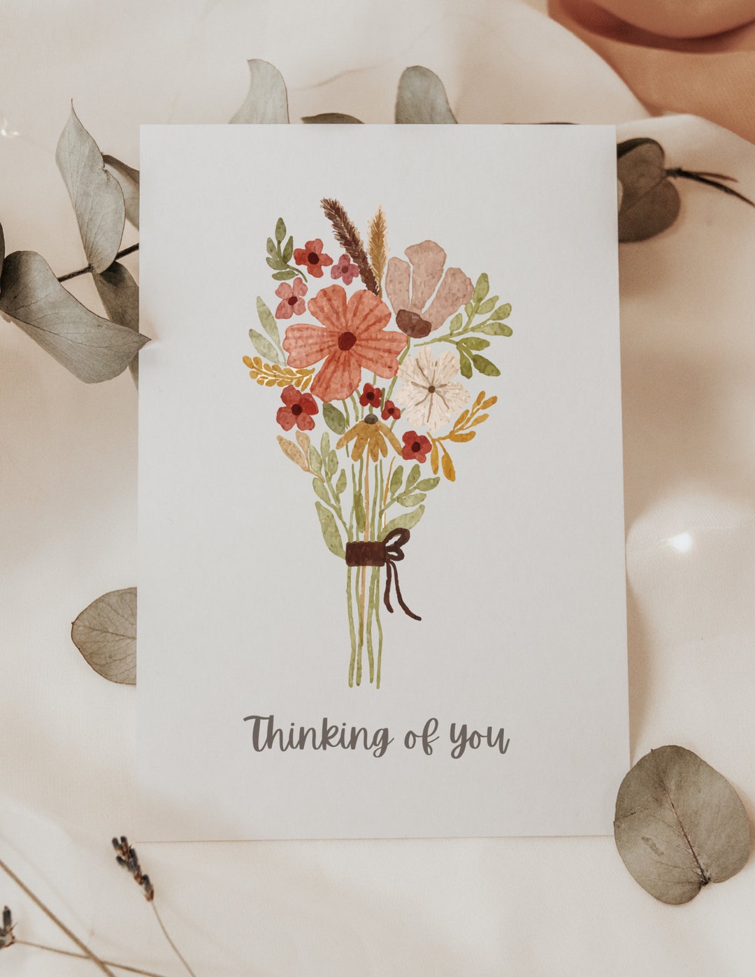 Thinking of You Sympathy Card Simple Condolence Card Floral Bereavement ...