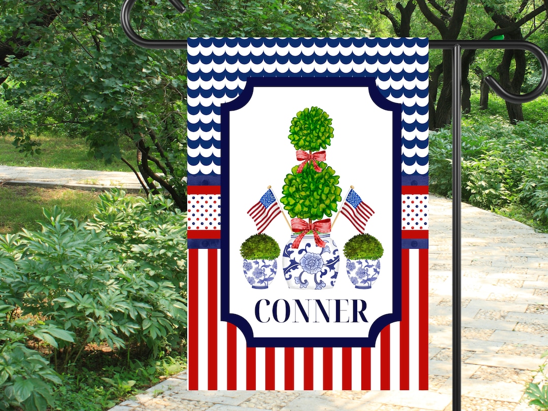 Preppy Patriotic Chinoiserie Ginger Jar Garden Flag Personalized