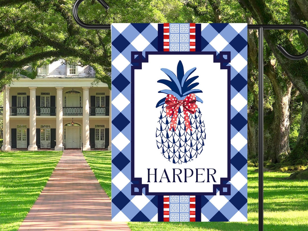 Preppy Patriotic Herend Pineapple Garden Flag | Personalized Blue ...