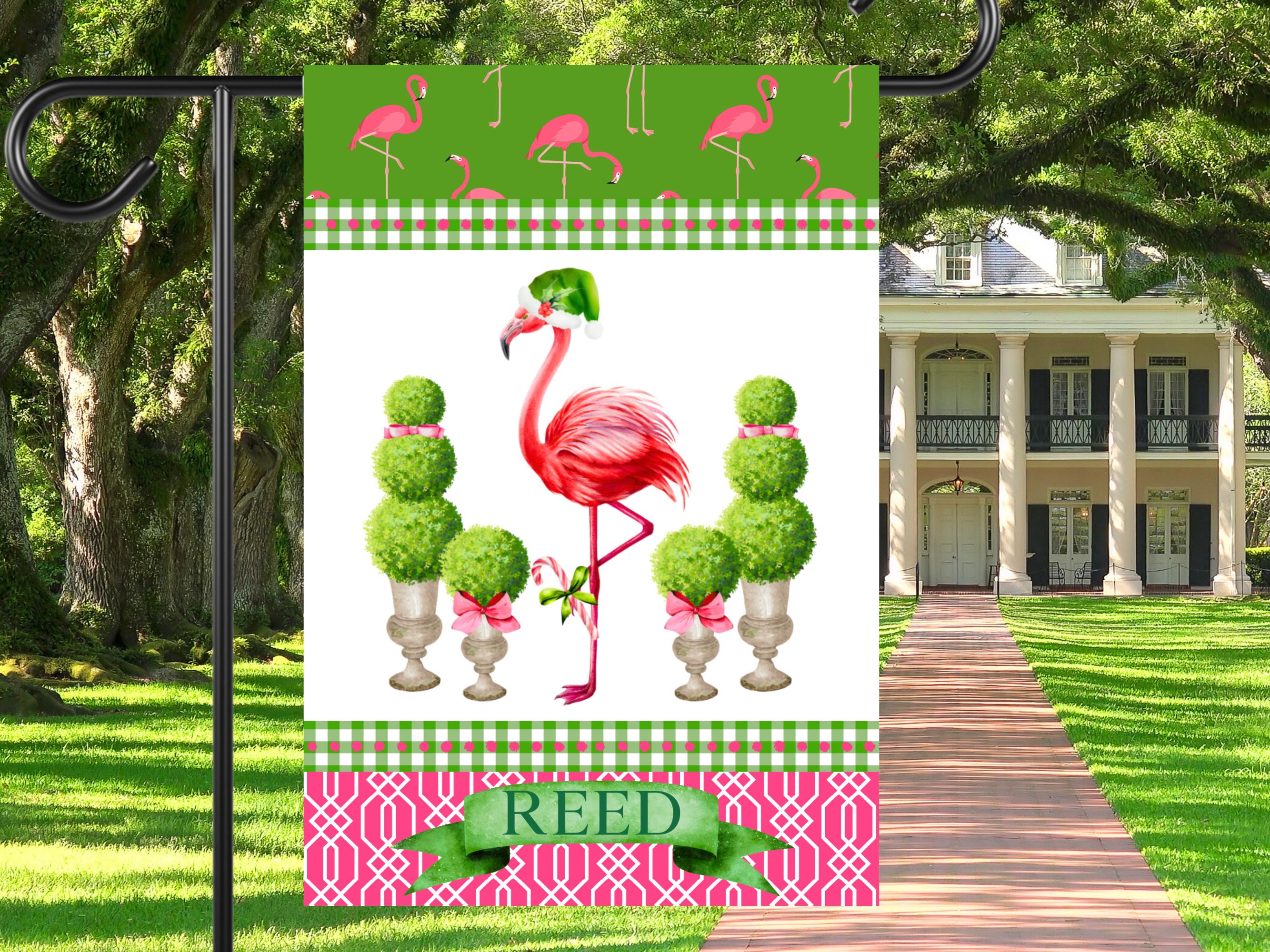BA Flamingo Christmas Mini Garden Yard Flag – 13x18, Appliqué, Double-Sided