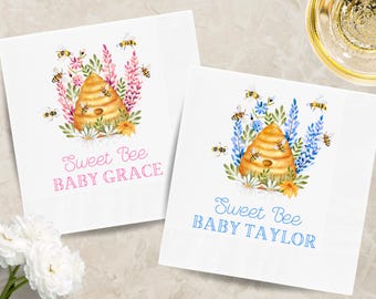 Personalized Sweet Bee Baby Shower Paper Napkins: Beehive Infant Girl Boy Party Decor Drinkware