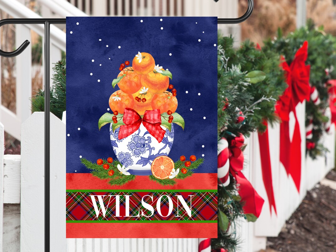 Preppy Christmas Chinoiserie Ginger Jar Garden Flag Personalized