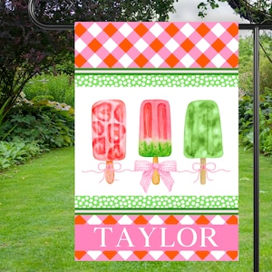 Preppy Summer Popsicles Garden Flag | Personalized Frozen Treat Yard Banner | Custom Outdoor Home Decor | Ice Cream House Flag Yard Art