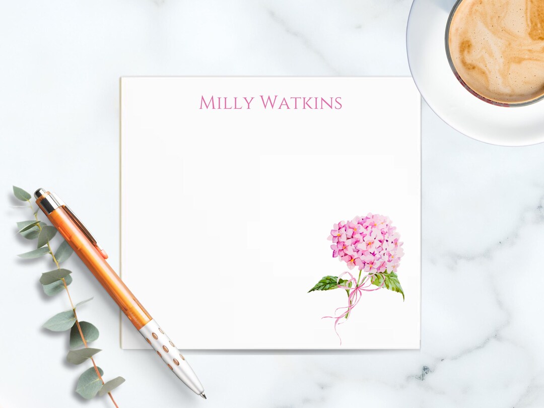 Preppy Pink Hydrangea Notepad Personalized Floral Paper Notepad Custom ...