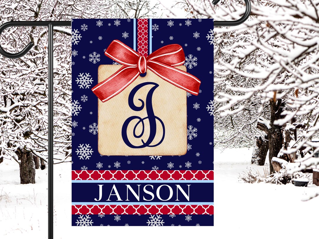 Personalized Winter Snowflake Garden Flag: Monogram House Flag Outdoor ...
