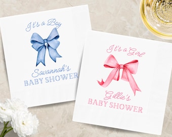 Personalized Blue Pink Bow Baby Shower Paper Napkins: It's a Girl Boy Party DecorDrinkware