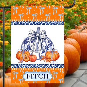 Personalized Fall Chinoiserie Pumpkin Garden Flag: Halloween Thanksgiving House Flag Outdoor Decor