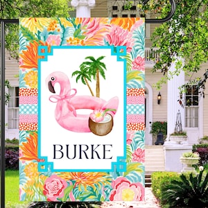 Personalized Summer Flamingo Garden Flag: Tropical House Flag Outdoor Decor