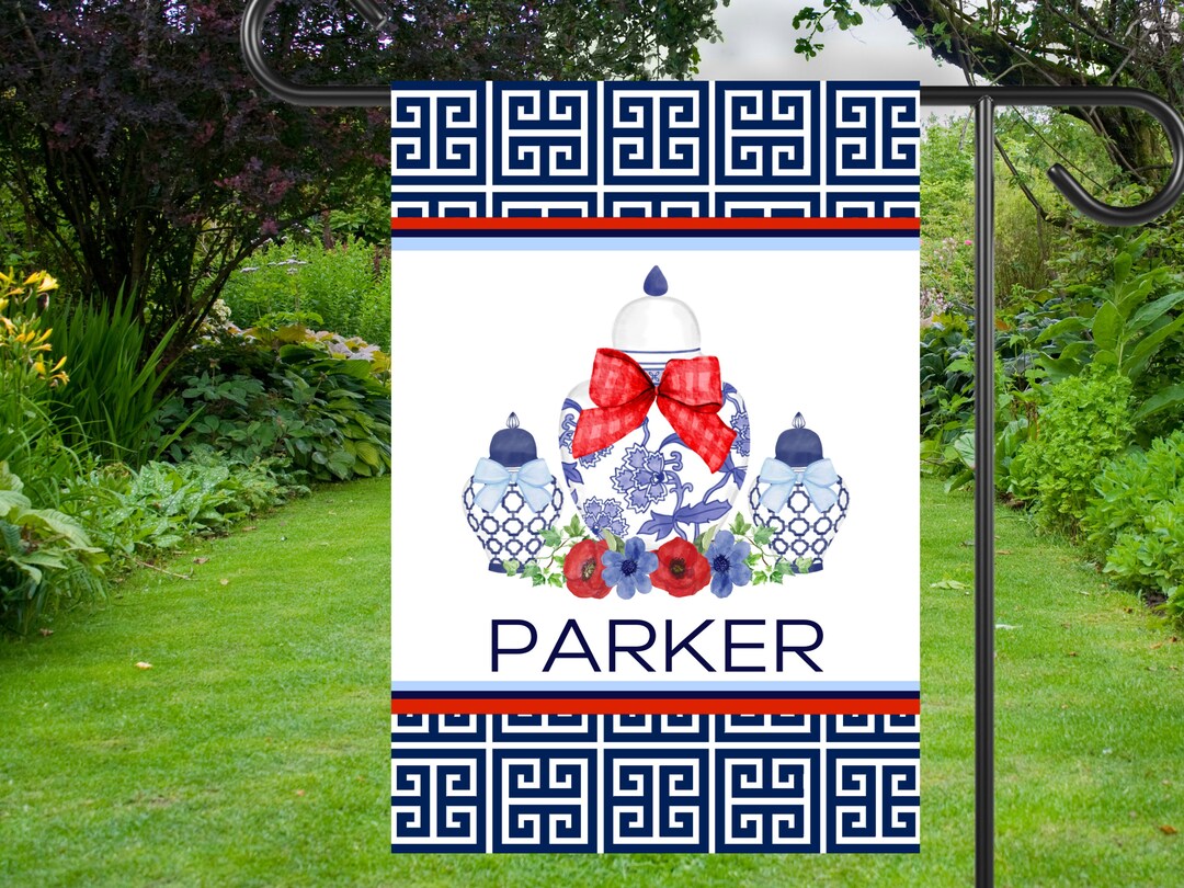 Preppy Chinoiserie Ginger Jar Garden Flag Personalized Greek Etsy