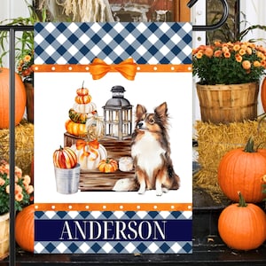 Personalized Dog Breed Fall Garden Flag: Halloween Thanksgiving Pumpkin House Flag Outdoor Decor