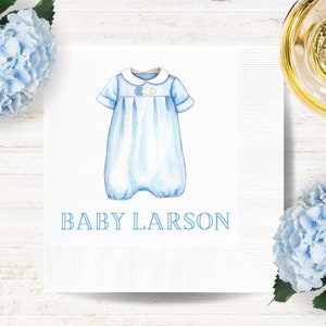 Preppy Blue Romper Cocktail Napkins | Personalized Baby Shower Paper Beverage Napkins | Custom Party Decorations | Baby Boy Luncheon Napkins