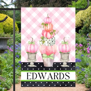 Preppy Pink Pumpkin Garden Flag | Personalized Halloween Topiary Yard Banner | Custom Fall Outdoor Home Decor | Fall Pumpkin Yard Art