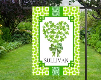 Preppy St Patrick's Day Garden Flag | Personalized Shamrock Heart Yard Banner | Custom Outdoor Holiday Decor | Irish Yard Art House Flag