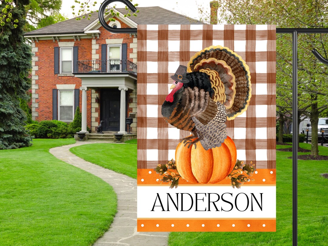 Preppy Thanksgiving Turkey Garden Flag Personalized Fall Etsy
