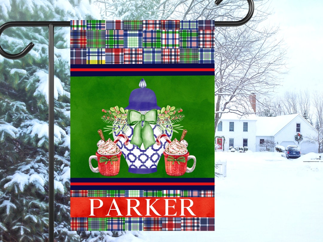 Preppy Christmas Chinoiserie Ginger Jar Garden Flag Etsy