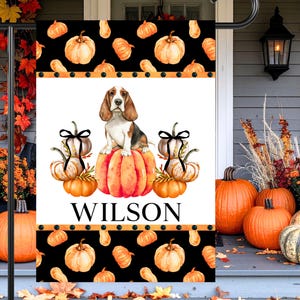 Personalized Dog Breed Pumpkin Garden Flag: Fall Halloween Thanksgiving House Flag Outdoor Decor