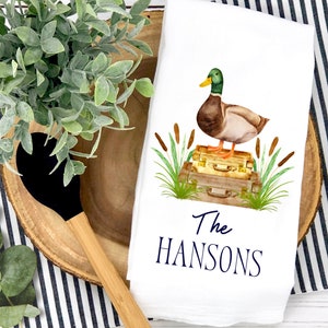 Preppy Mallard Duck Tea Towel | Personalized Waterfowl Kitchen Towel | Custom Home Decor Dishcloth | Lake Pond Bird Dish Towel Gift